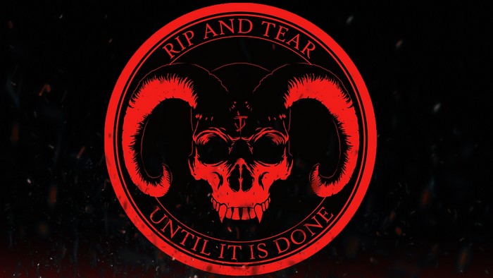 Doom Inspired Satanic Skull with Horns and Quote