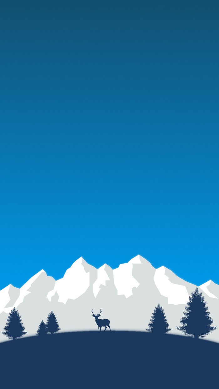 Minimalist Deer and Mountains Landscape