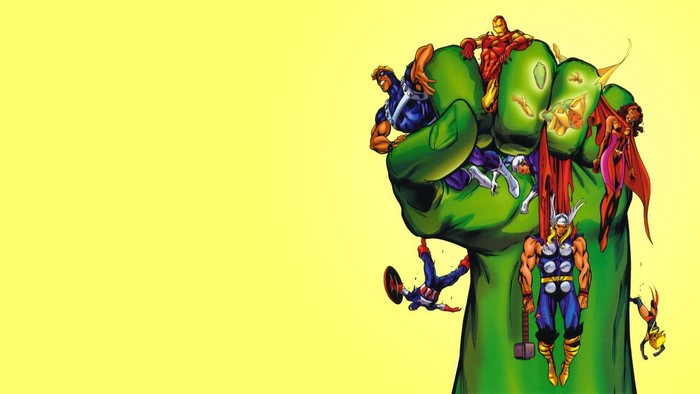 The Avengers from Marvel Comics on Hulk's Fist