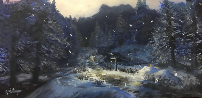 Painting of a snowy path in Skyrim