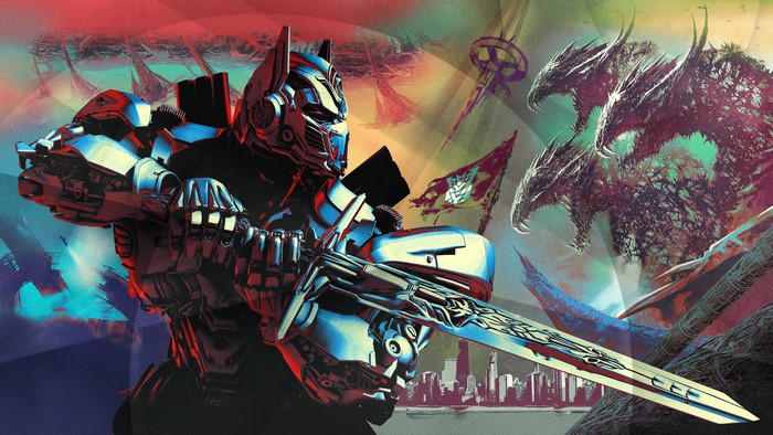 Optimus Prime from Transformers: The Last Knight with King Ghidorah