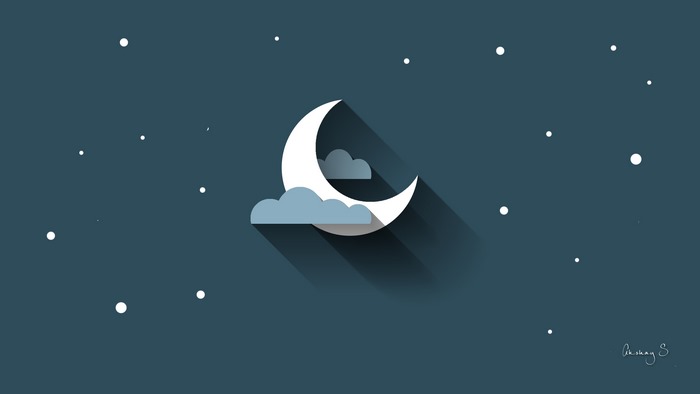 Minimalist night sky with crescent moon and clouds