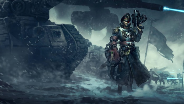 Warhammer 40,000 officer with tank and soldiers