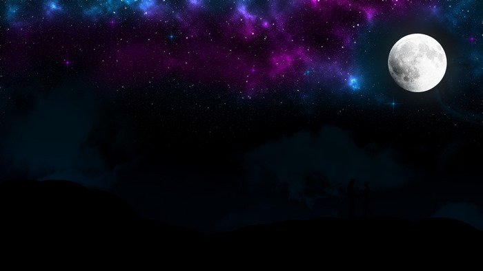 Couple looking at the moon and stars