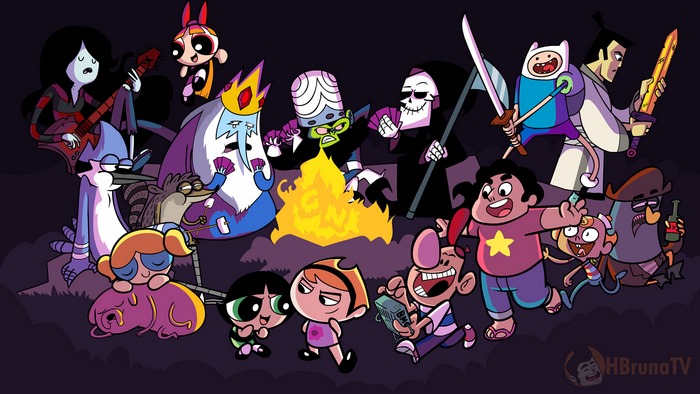 Cartoon Network characters around a campfire