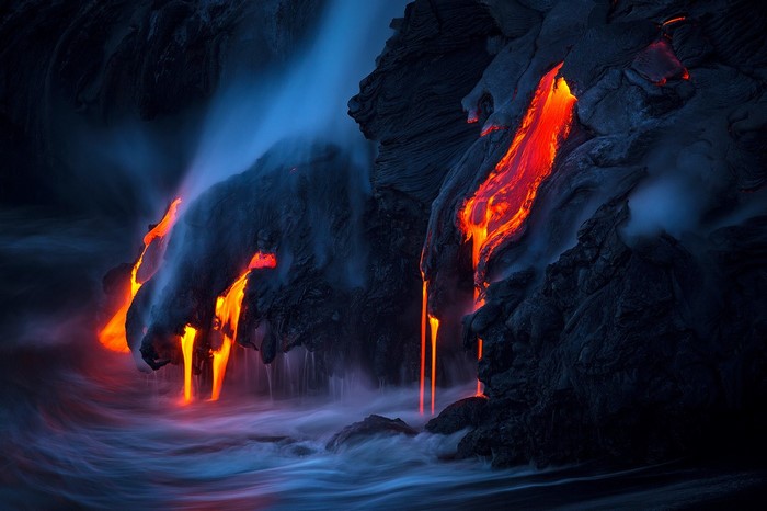 Lava flowing into the sea in Hawaii