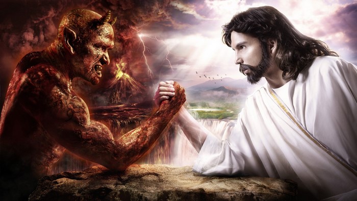 Epic Arm Wrestling Duel Between Jesus and Devil