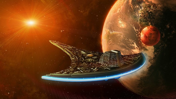 Spaceship near planets and sun