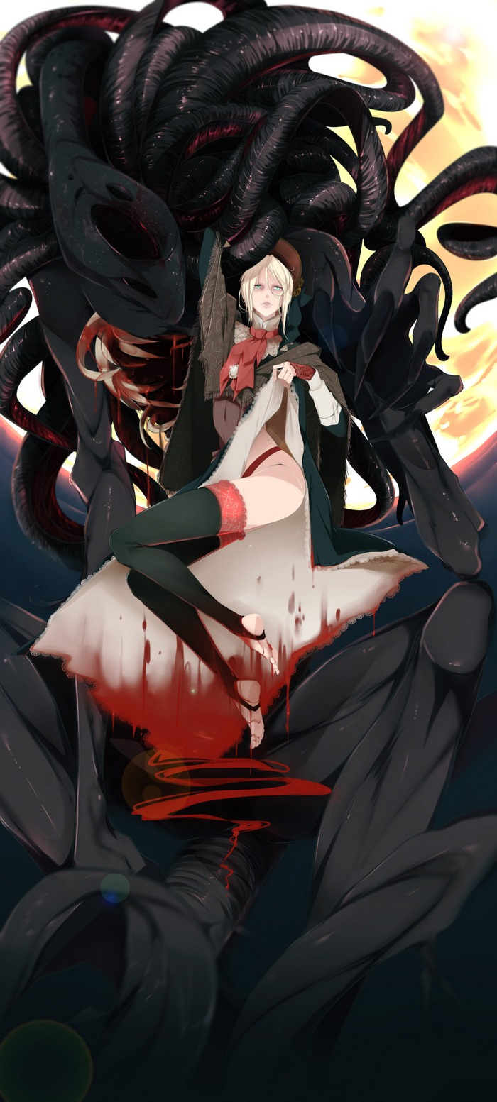 Woman with tentacles and blood from Bloodborne