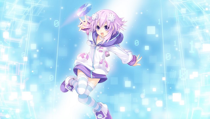 Neptune from Hyperdimension Neptunia holding a CD