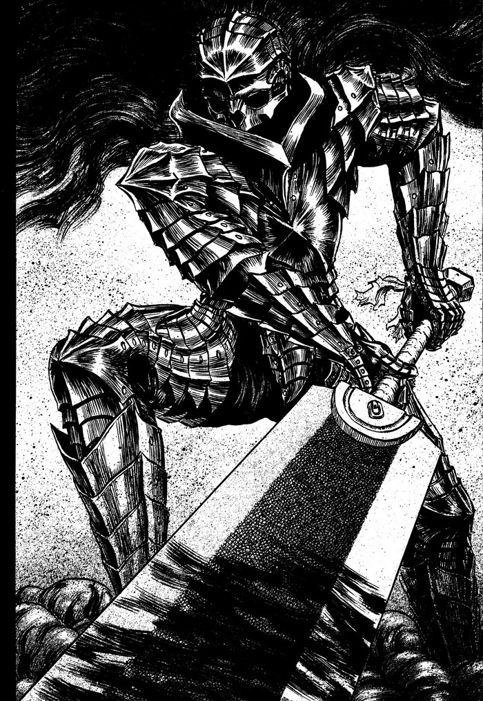Guts in Berserk Armor Holding Massive Sword