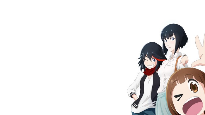 Kill la Kill characters Ryuuko Matoi, Mako Mankanshoku, and Satsuki Kiryuin