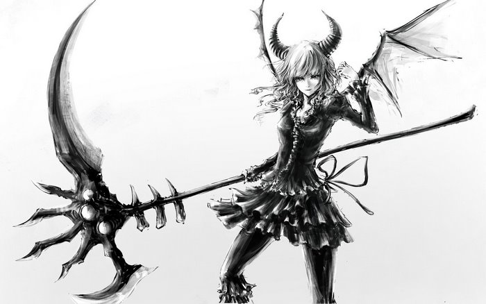 Anime girl with horns and scythe
