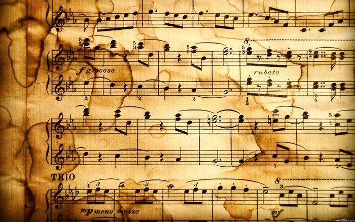 Old sheet music with stains