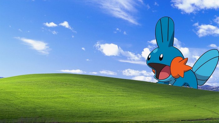 Mudkip from Pokemon on Windows XP hill