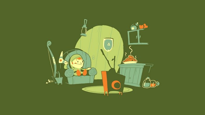 Link from The Legend of Zelda relaxing at home