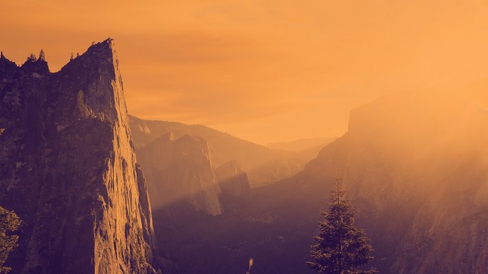 Mountains at sunset with warm colors