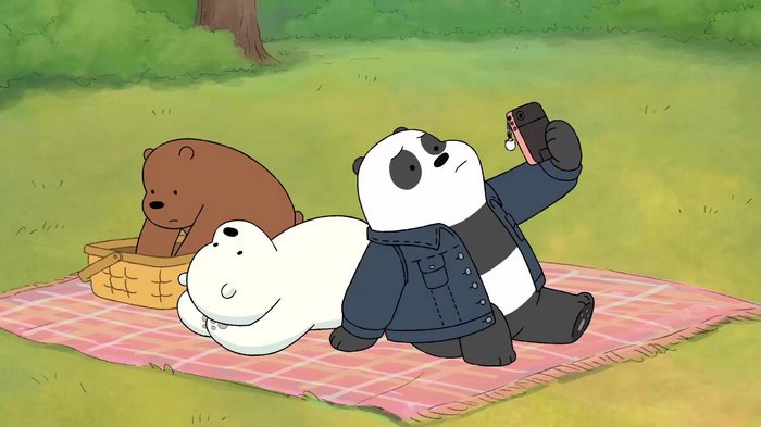 We Bare Bears: Panda takes a selfie with Grizz and Ice Bear