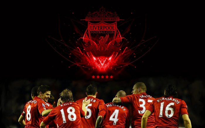 Liverpool FC players with club logo