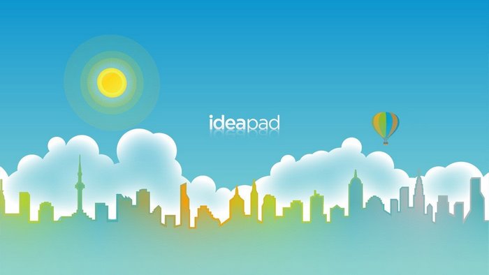 Lenovo Ideapad cityscape with sun and hot air balloon