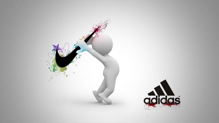 3D figure with Nike logo and Adidas logo