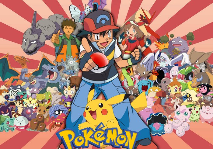 Ash Ketchum and Pikachu from Pokemon with other Pokemon