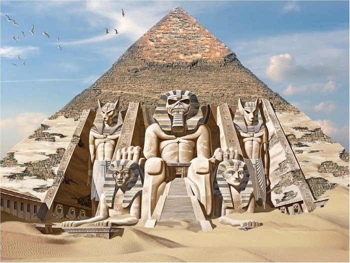 Eddie from Iron Maiden in front of Egyptian pyramids