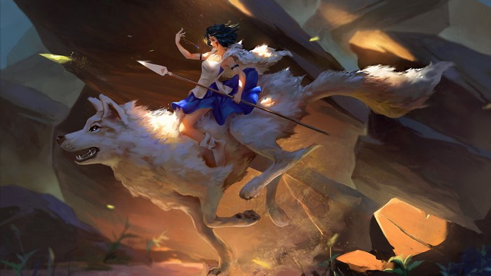 San riding a wolf from Princess Mononoke