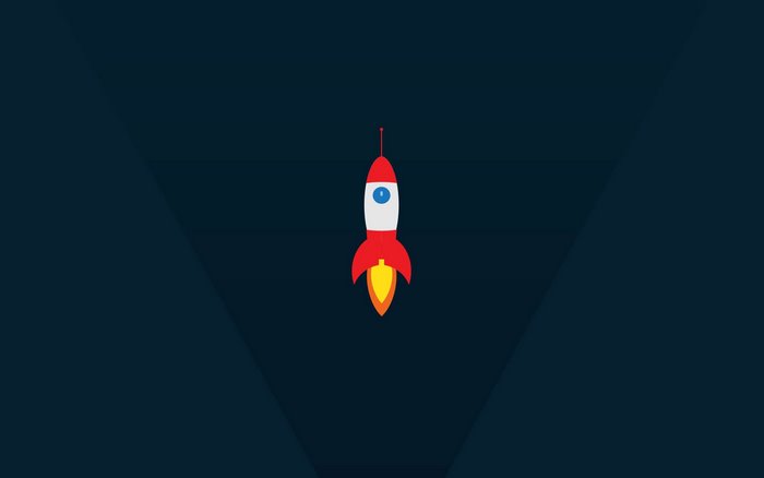 Minimalist rocket launch in dark blue space