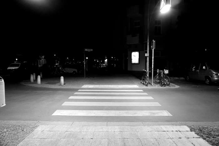 Pedestrian crossing at night