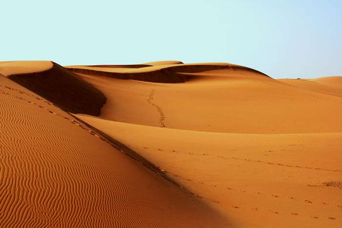 Footprints in the sand dunes 4K