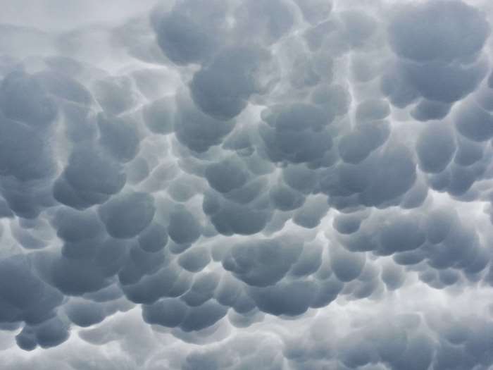 Mammatus clouds in a dark, stormy sky