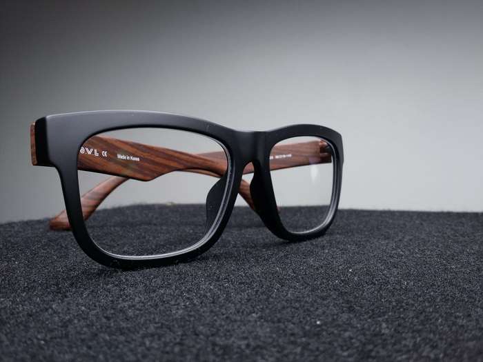 Black and wood frame eyeglasses