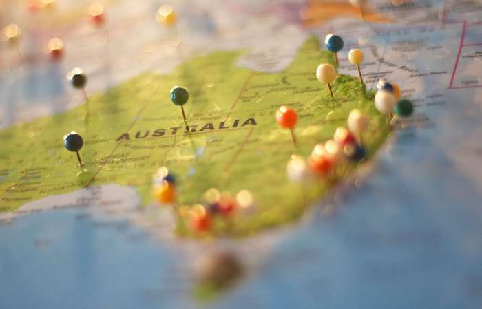 Pins on a map of Australia