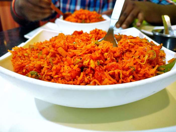 Spicy Indian Fried Rice in a White Bowl