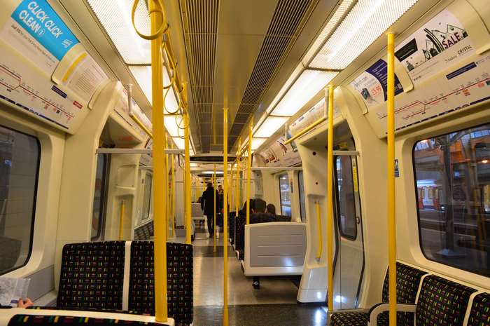 Inside a London Underground train on the Metropolitan Line