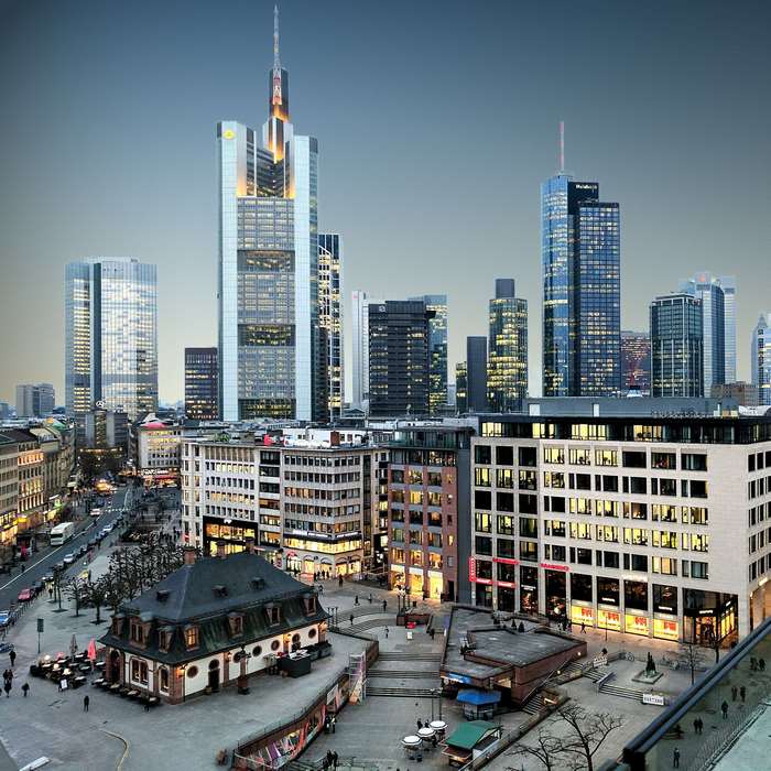 Frankfurt am Main cityscape at twilight
