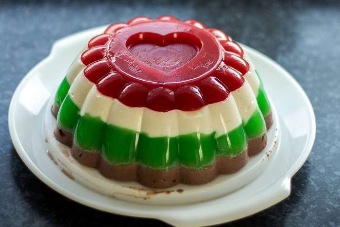 Layered Jell-O dessert with heart shape