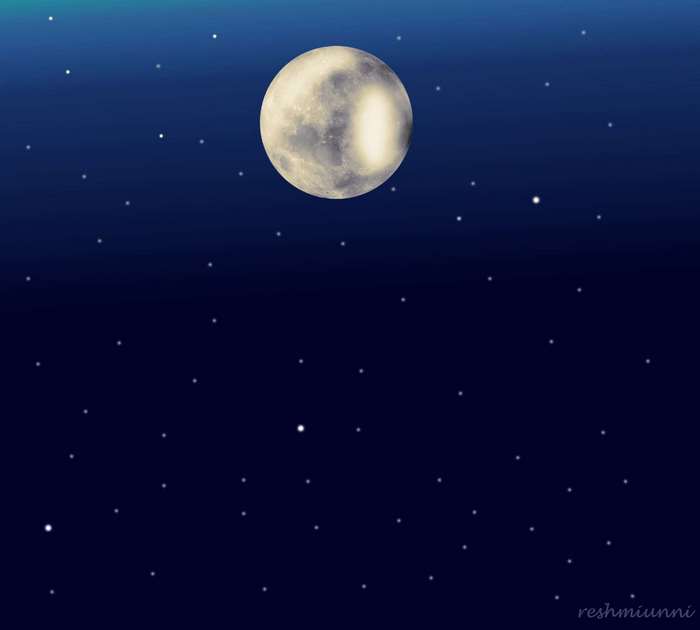 Full moon and stars in a dark night sky