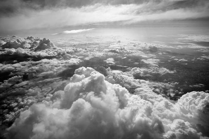 Black and white aerial view of clouds