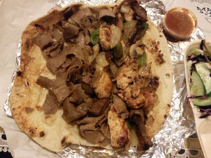 Mixed Kebab in Nan Bread with Salad and Sauce
