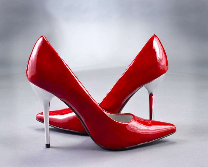 Pair of red high heel pumps