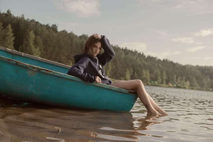 Woman in a boat on a lake