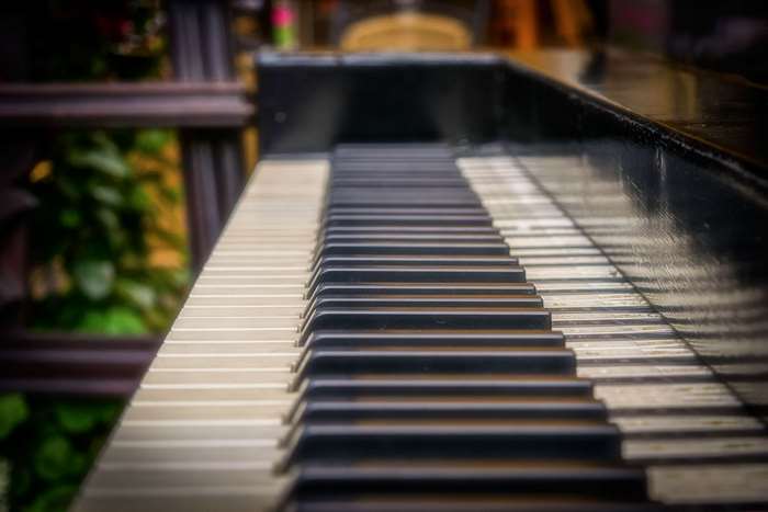 Close-up of a black and white piano keyboard