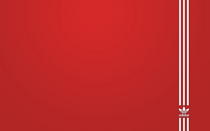 Adidas logo with three white stripes on red background
