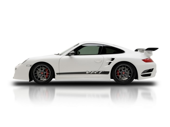 White Porsche VRT car side view