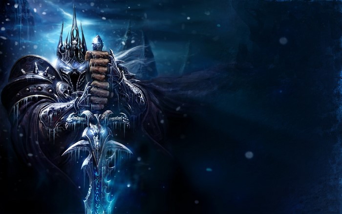 The Lich King from Warcraft holding Frostmourne