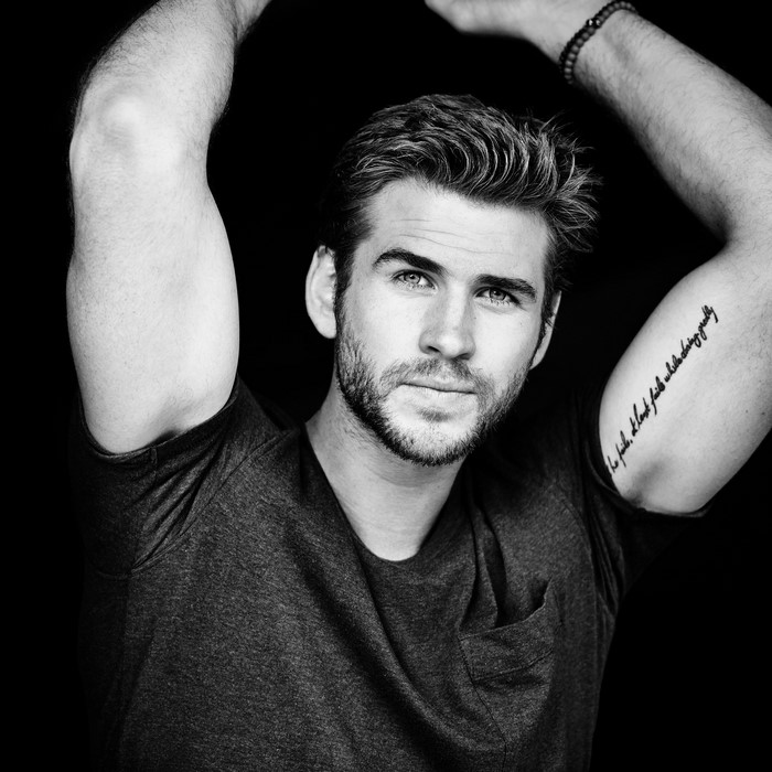 Liam Hemsworth black and white portrait