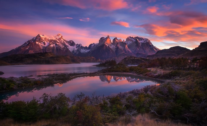 Patagonia Andes Mountains Lake Sunset