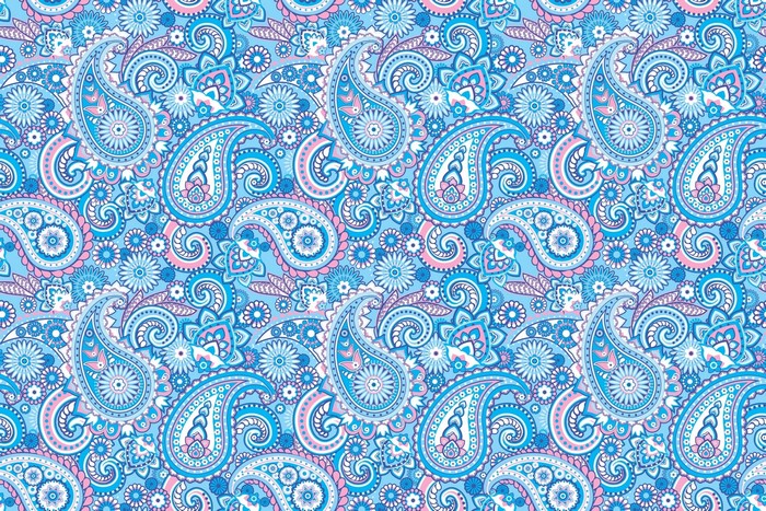 Blue and pink paisley pattern with floral elements